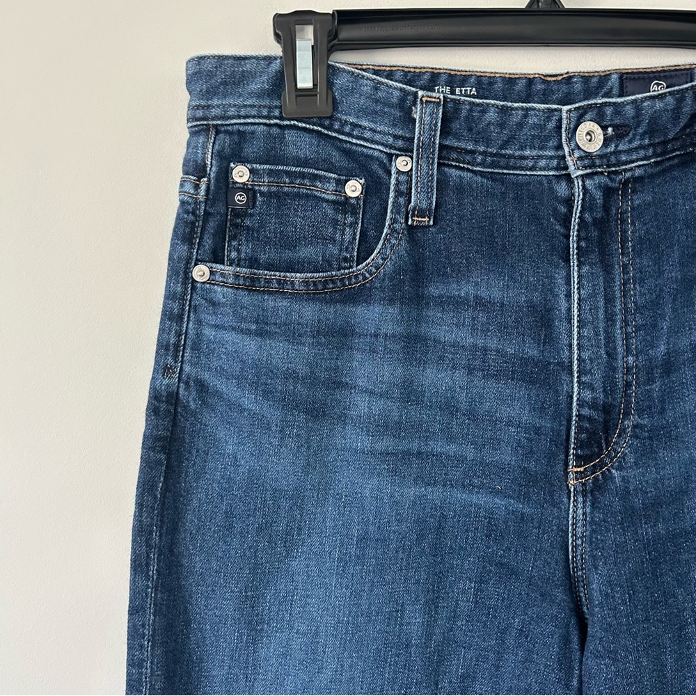 AG Adriano Goldschmied The Etta High Rise Crop Two Tone Raw Hem Wide Leg 32 Blue - Picture 3 of 10